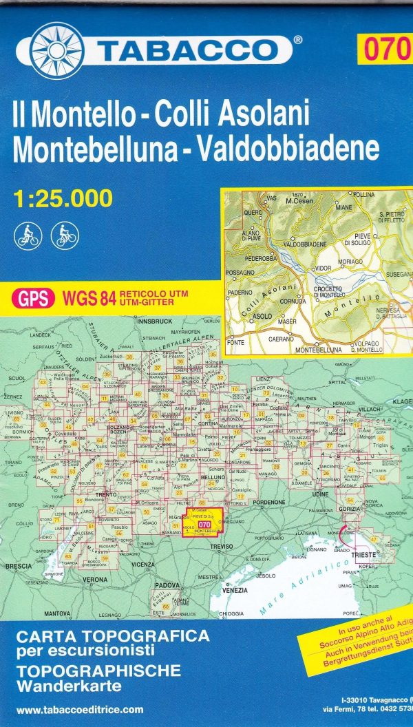 Dolomity Montello Colli Asolani mapa Tabacco