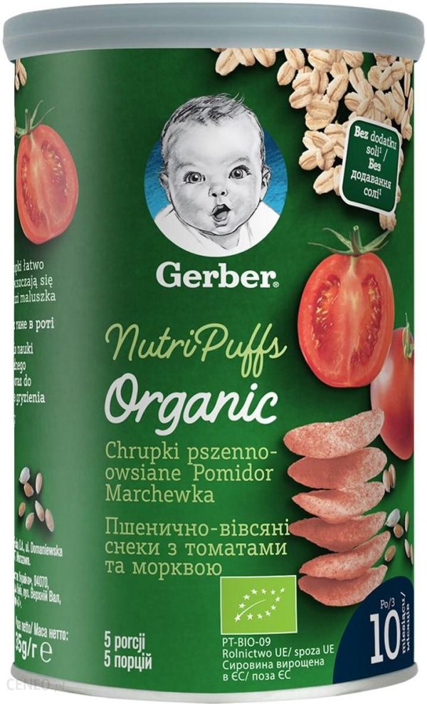 Gerber Organic Chrupki Pszenno Owsiane Pomidor Marchewka dla niemowląt po 10 Miesiącu 35g