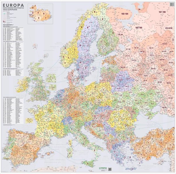 Mapa Ścienna Europy - Kodów Pocztowych 1:3 000 000