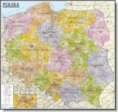 Polska. Mapa administracyjno-samochodowa (listwa) laminowana mapa ścienna w skali 1:570 000